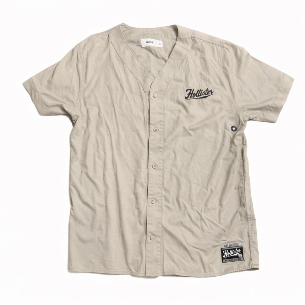 NWT Hollister Men's M Beige Short Sleeve Button Up Shirt Top Cotton Stretch NEW